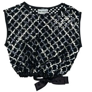 Nancy Bracoloni for Vijack Vintage Black and Silver Sheer Sequin Top